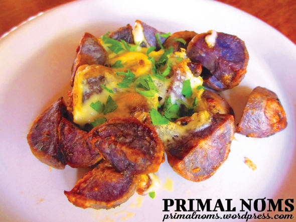 Cheesy Roasted Purple Potatoes - Primal Noms